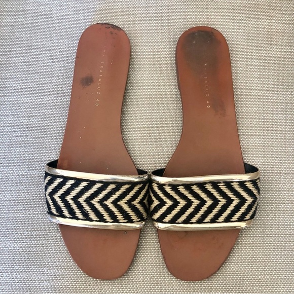 Zara Trafaluc zebra black and cream woven sandals size 40 8.5 - Picture 2 of 10